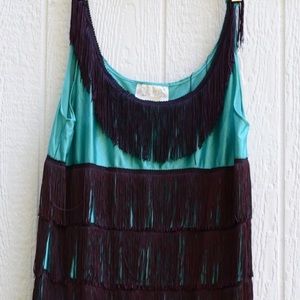 Charades teal and black flapper dress